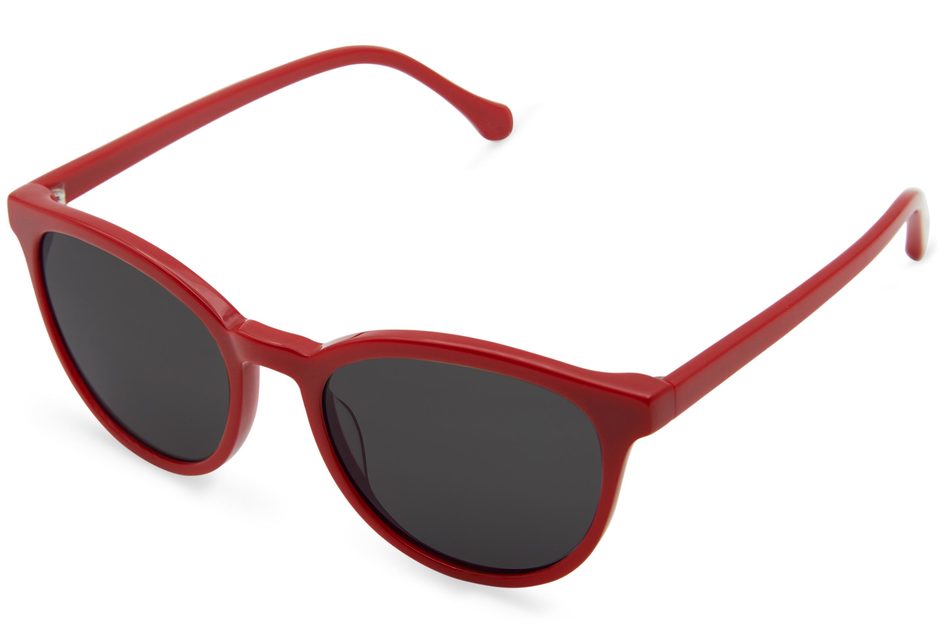 Roman sunglasses in candy apple viewed from angle