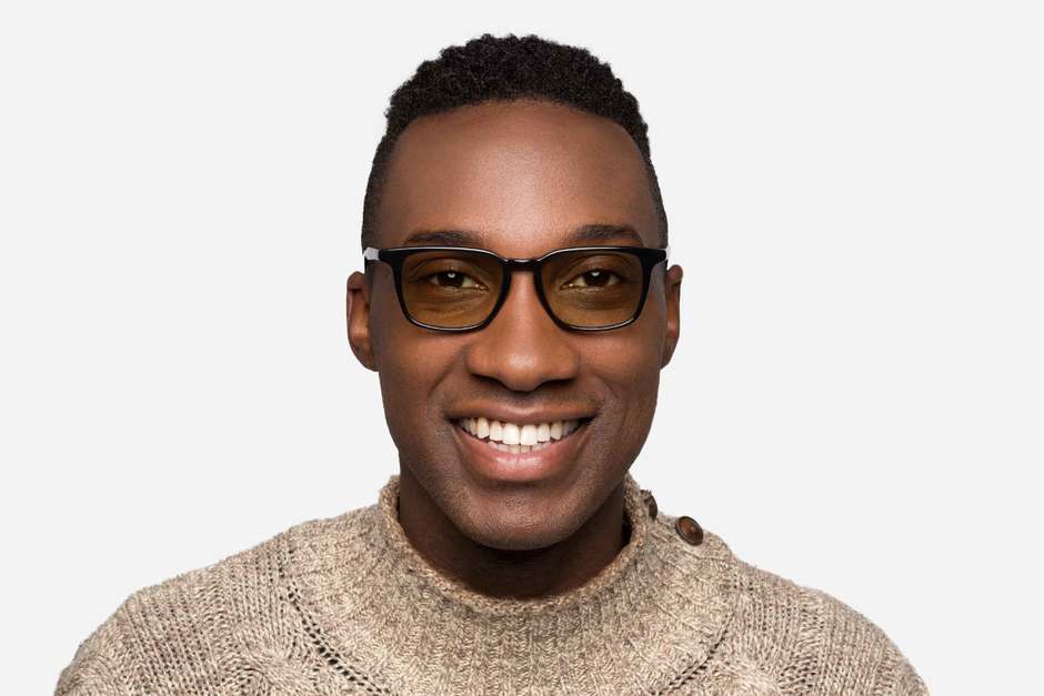 Nash LBF sleepglasses in black on male model viewed from front