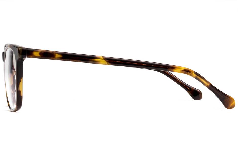 Jemison eyeglasses in whiskey tortoise viewed from side