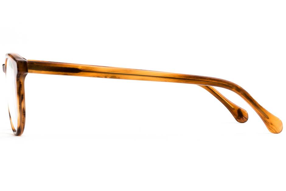 Roebling eyeglasses in amber toffee viewed from side