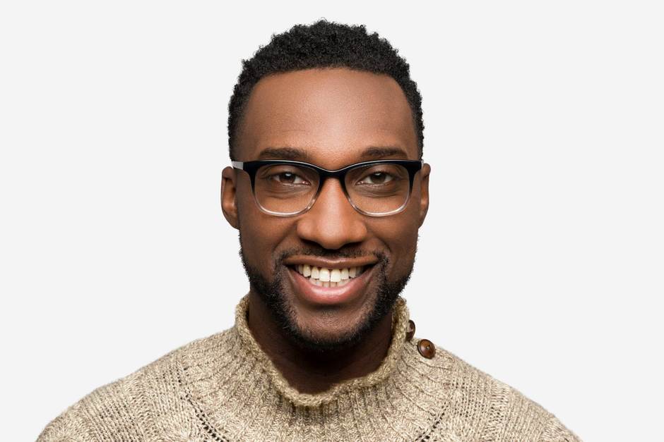 Hopper eyeglasses in manhattan fade on male model viewed from front