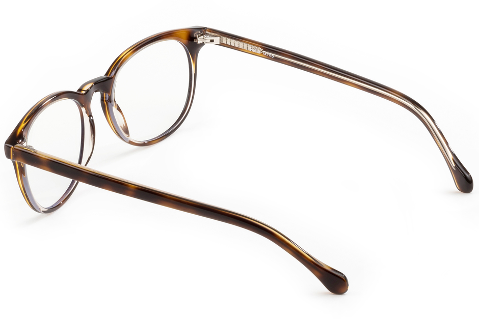 Roebling eyeglasses in sazerac crystal viewed from angle