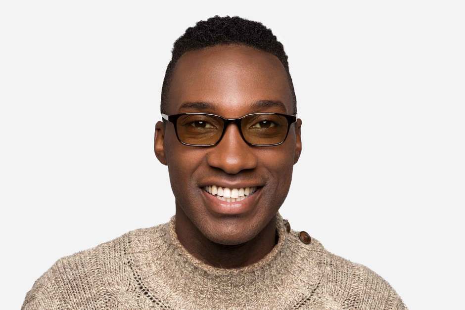 Carver sleepglasses in black on male model viewed from front